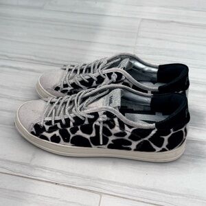 P448 Animal Print Fur Lined Tennis Shoes with Rhinestone Laces